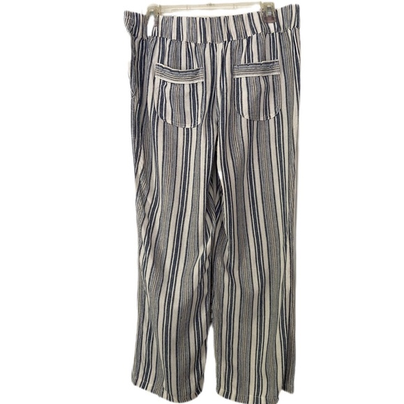 Per Se Striped Linen Blend Pull On Straight Leg Pants Blue Tan and White Size M - Picture 3 of 12